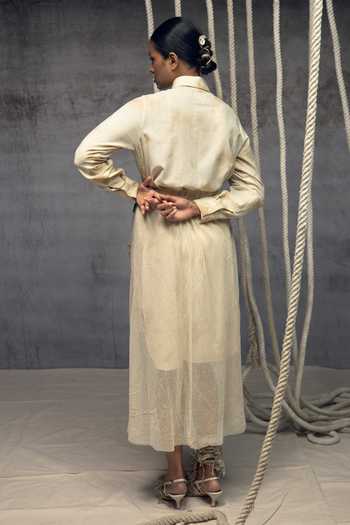 Shop_Kritika Murarka_Ivory Cotton, Mesh Embroidered Overlay Skirt _at_Aza_Fashions