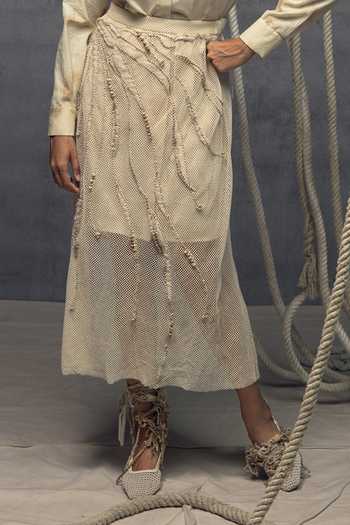 Kritika Murarka_Ivory Cotton, Mesh Embroidered Overlay Skirt _Online_at_Aza_Fashions
