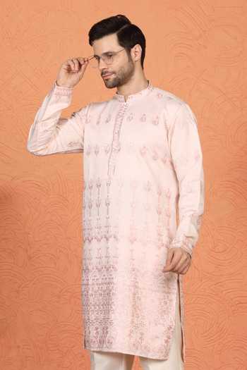 Buy_Aham-Vayam_Pink Cotton Embroidered Kurta And Pant Set _Online_at_Aza_Fashions