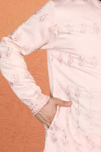 Aham-Vayam_Pink Cotton Embroidered Kurta And Pant Set _at_Aza_Fashions