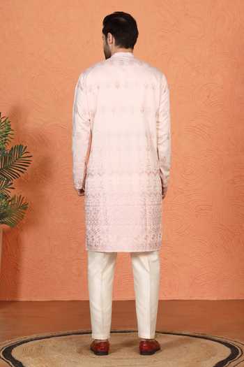 Shop_Aham-Vayam_Pink Cotton Embroidered Kurta And Pant Set _at_Aza_Fashions