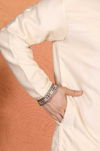 Aham-Vayam_Cream Silk, Cotton Embroidered Kurta Set _Online_at_Aza_Fashions