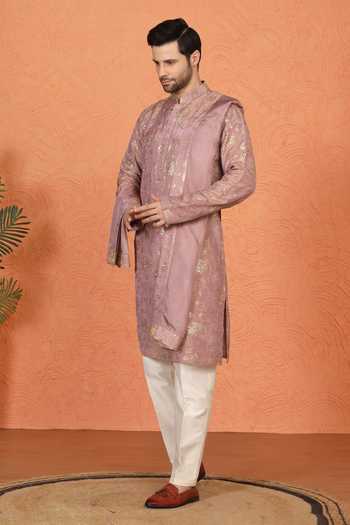 Aham-Vayam_Pink Cotton Embroidered Kurta Set _Online_at_Aza_Fashions
