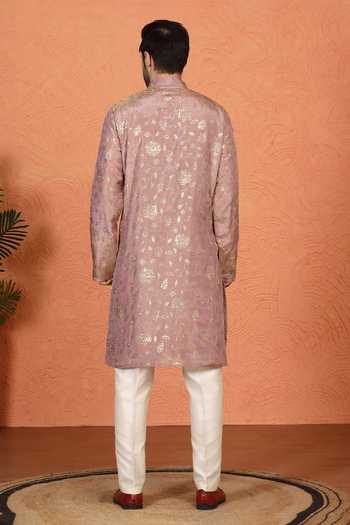 Shop_Aham-Vayam_Pink Cotton Embroidered Kurta Set _at_Aza_Fashions