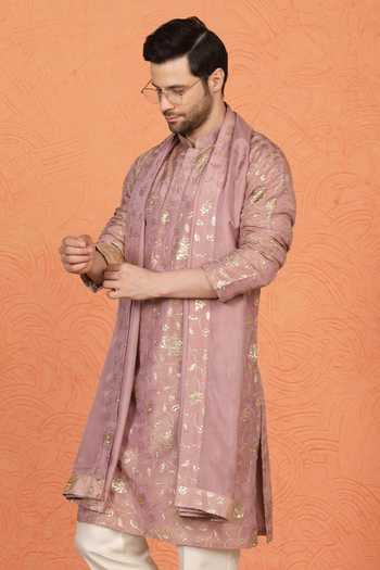 Aham-Vayam_Pink Cotton Embroidered Kurta Set _at_Aza_Fashions