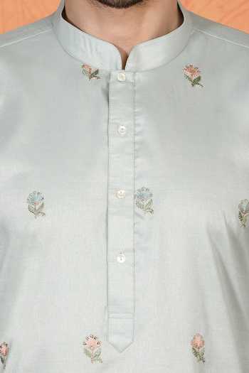 Aham-Vayam_Green Cotton Embroidered Kurta And Pant Set _Online