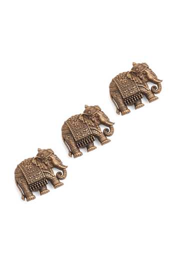 Cosa Nostraa_Gold Heritage Elephant Adorned Button Covers - Set Of 3 _Online_at_Aza_Fashions
