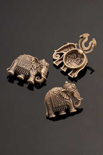 Buy_Cosa Nostraa_Gold Heritage Elephant Adorned Button Covers - Set Of 3 _at_Aza_Fashions