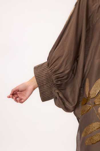 Ruchi Marodia_Brown Chanderi Round Neck, Yes Watercolor Print Kurta And Pant Set _Online_at_Aza_Fashions