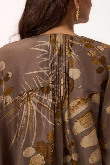 Buy_Ruchi Marodia_Brown Chanderi Round Neck, Yes Watercolor Print Kurta And Pant Set _Online_at_Aza_Fashions