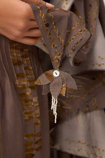 Ruchi Marodia_Brown Chanderi Mandarin Collar, Yes Printed Kurta Set _Online_at_Aza_Fashions