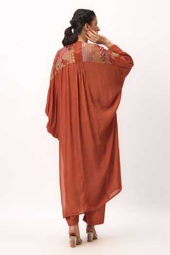 Shop_Ruchi Marodia_Orange Silk, Muslin Round Neck Shami Whisper Kurta And Pant Set _at_Aza_Fashions