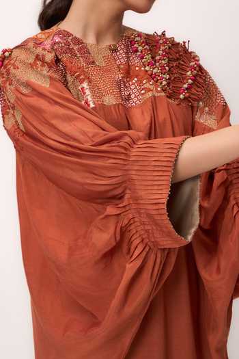 Shop_Ruchi Marodia_Orange Silk, Muslin Round Neck Shami Whisper Kurta And Pant Set _Online_at_Aza_Fashions