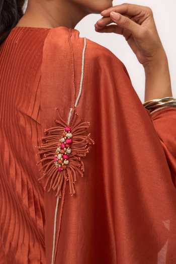Ruchi Marodia_Orange Chanderi Mandarin Collar Shami Whisper Kurta Set _Online