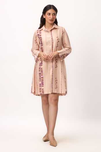 Ruchi Marodia_Pink Cotton Satin Collared Watercolour Print Dress _Online_at_Aza_Fashions