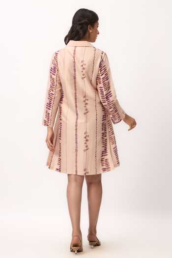 Shop_Ruchi Marodia_Pink Cotton Satin Collared Watercolour Print Dress _at_Aza_Fashions