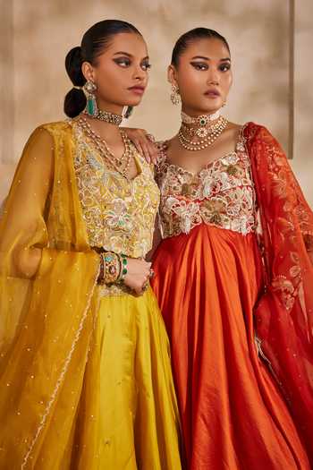 Anu Pellakuru_Mustard , , Peeli Noor Embroidered Blouse Lehenga Set _Online