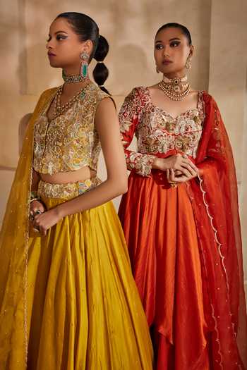 Anu Pellakuru_Orange , , Chiffon, Kesari Embroidered Anarkali Set _at_Aza_Fashions