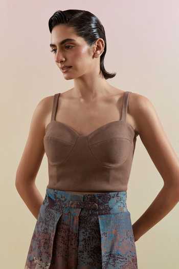 Clos_Blue Silk, Linen Sweetheart Neck, Collared Gliss Asymmetrical Jacket Pant Set _at_Aza_Fashions
