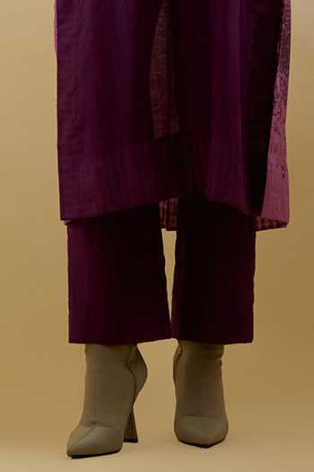 Clos_Pink Silk, Linen, Cotton Round Neck Gliss Print Kurta And Pant Set _Online_at_Aza_Fashions