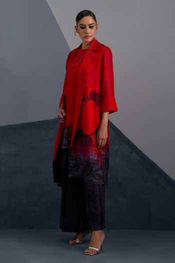 Clos_Red Silk, Dupion Shawl , Round Vineyard Black And Ruby Jacket Skirt Set _Online_at_Aza_Fashions