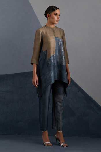 Clos_Multicolor Dupion Band Collar Omen Printed Shirt And Pant Set _Online_at_Aza_Fashions