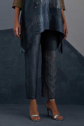 Shop_Clos_Multicolor Dupion Band Collar Omen Printed Shirt And Pant Set _Online_at_Aza_Fashions