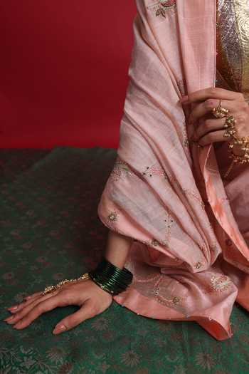 Shop_Label Earthen_Pink Tissue V-neck Suhani Saanjh Saree And Blouse Set 