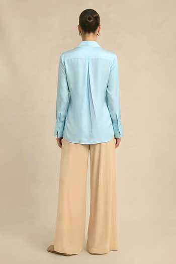 Shop_Neora By Nehal Chopra_Blue Silk, Bemberg Collared Tropical Breeze Wrap Shirt _at_Aza_Fashions