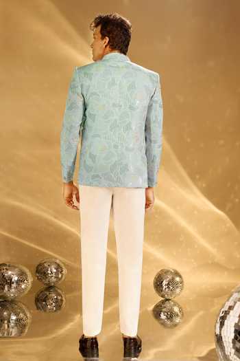Arihant Rai Sinha_Green Silk Embroidery Pastel Bandhgala Set _Online_at_Aza_Fashions