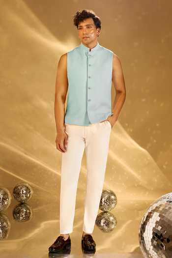 Buy_Arihant Rai Sinha_Green Silk Embroidery Pastel Bandhgala Set _Online_at_Aza_Fashions