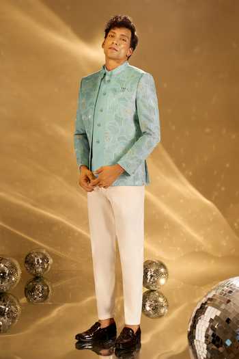Arihant Rai Sinha_Green Silk Embroidery Pastel Bandhgala Set _Online