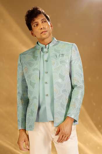 Arihant Rai Sinha_Green Silk Embroidery Pastel Bandhgala Set 
