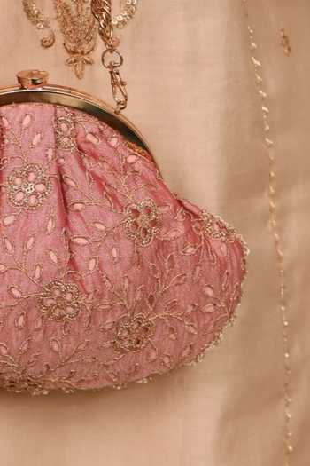 Shop_AMYRA_Pink Tarang Cutwork Vintage Purse _Online_at_Aza_Fashions