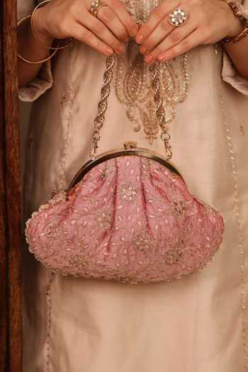 Buy_AMYRA_Pink Tarang Cutwork Vintage Purse _at_Aza_Fashions