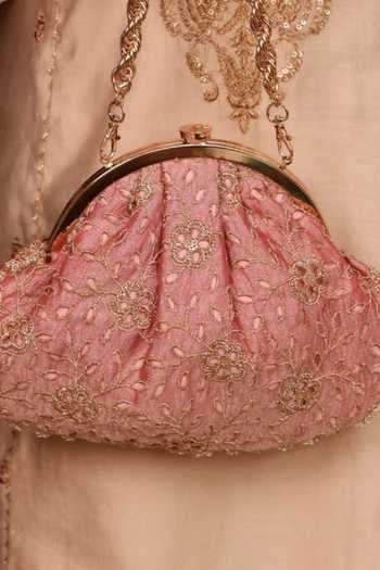 AMYRA_Pink Tarang Cutwork Vintage Purse _Online_at_Aza_Fashions