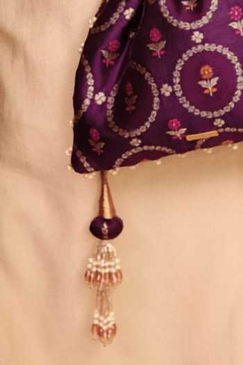 Shop_AMYRA_Purple Embroidery, Beads, Pearls, Zari, Tassels Jamal Silk Potli _at_Aza_Fashions