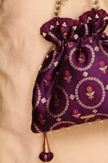 Shop_AMYRA_Purple Embroidery, Beads, Pearls, Zari, Tassels Jamal Silk Potli _Online_at_Aza_Fashions