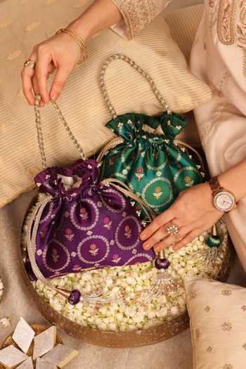 Shop_AMYRA_Purple Embroidery, Beads, Pearls, Zari, Tassels Jamal Silk Potli 