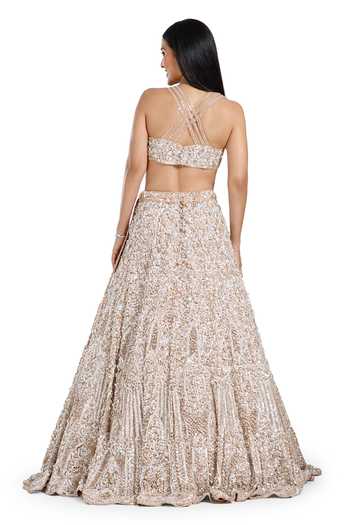 Shop_Mehar_Beige Net Sweetheart Neck Hand Embroidered Lehenga Set 