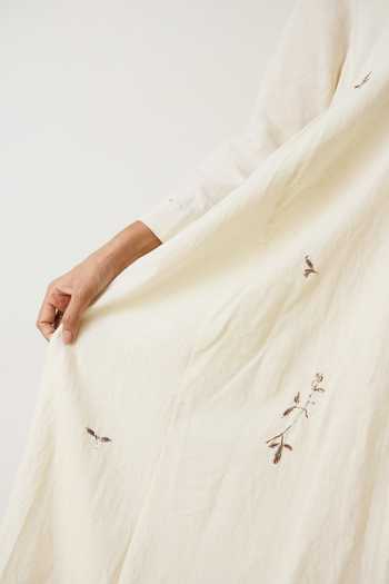 Rhua_Ivory Handloom Cotton Mandarin Collar Neya Kurta And Pant Set _Online_at_Aza_Fashions