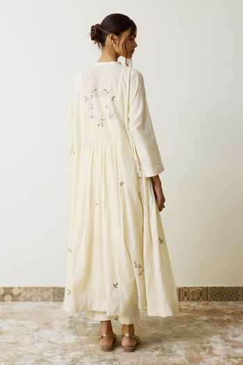 Shop_Rhua_Ivory Handloom Cotton Mandarin Collar Neya Kurta And Pant Set 