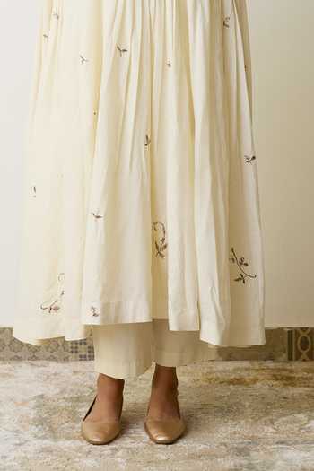 Rhua_Ivory Handloom Cotton Mandarin Collar Neya Kurta And Pant Set _Online