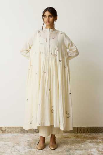 Buy_Rhua_Ivory Handloom Cotton Mandarin Collar Neya Kurta And Pant Set _Online