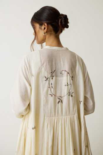 Shop_Rhua_Ivory Handloom Cotton Mandarin Collar Neya Kurta And Pant Set _Online