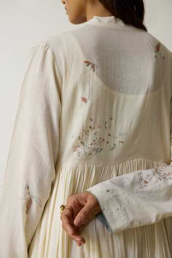 Shop_Rhua_Ivory Handloom Cotton V-neck Lina Anarkali Set _Online