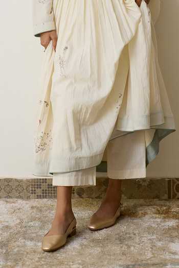 Rhua_Ivory Handloom Cotton V-neck Lina Anarkali Set 