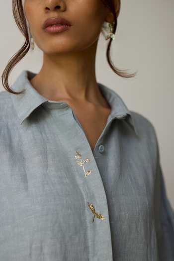 Buy_Rhua_Blue Linen Collared, Yes Ava Kurta And Pant Set 