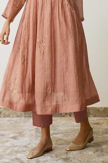 Rhua_Pink Handloom Cotton Square Neck Nirvi Dabka Embroidered Kurta And Pant Set 