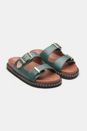 Buy_Oroh_Green Modica Double Buckle Flats _at_Aza_Fashions